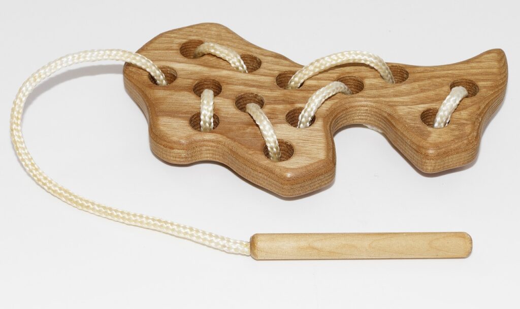 A wooden educational toy promoting cognitive skills and fine motor development